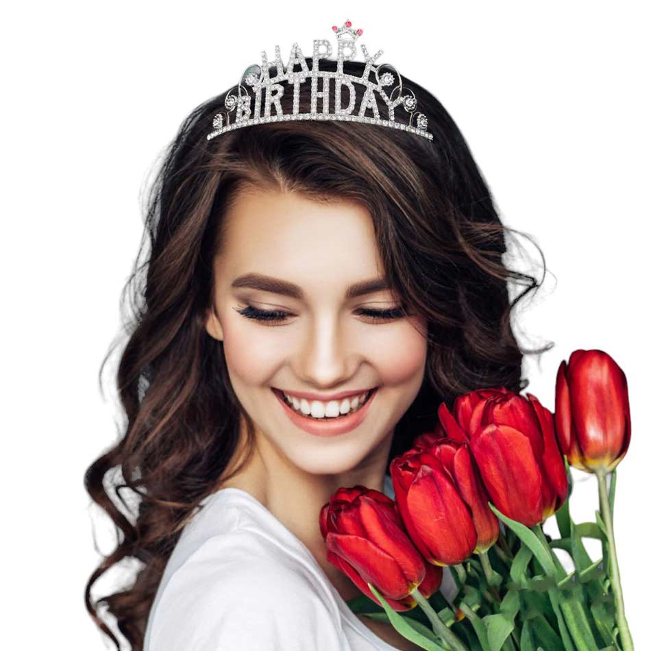 Rhinestone Paved HAPPY BIRTHDAY Message Princess Tiara