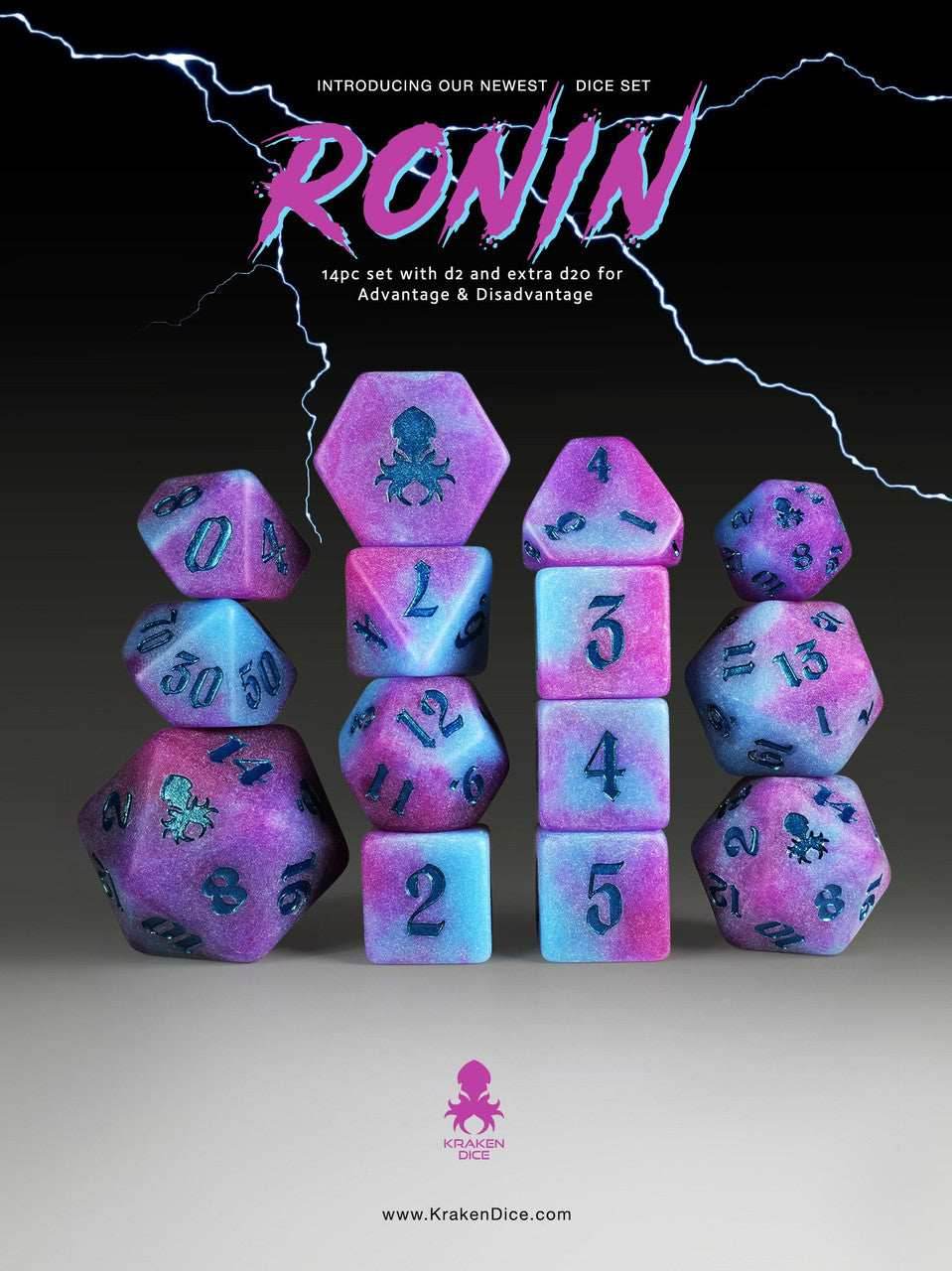 Kraken Dice Matte Dice Sets for TTRPGS - Ronin Blue and Purple