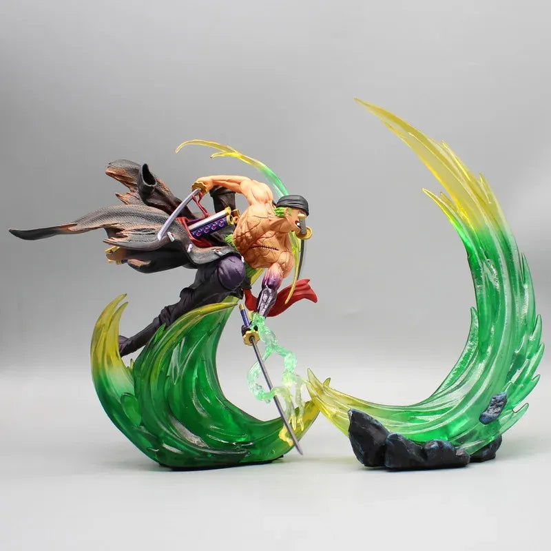 Roronoa Zoro One Piece LED Anime Figures, Armament Busoshoku Haki Slashing Model With Light Figurines Desktop Decoration 24cm