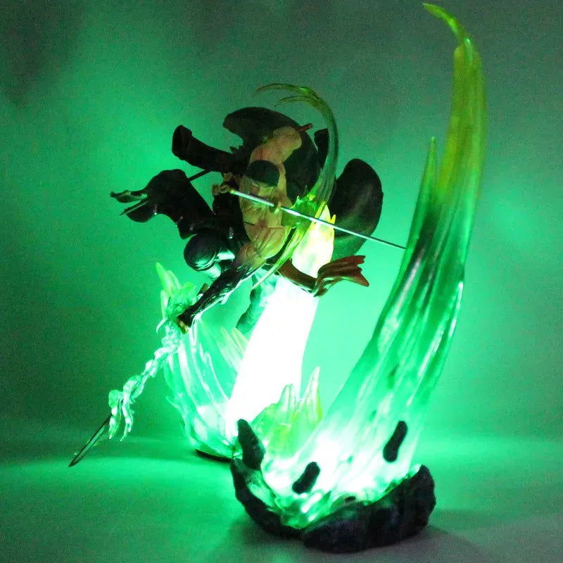 Roronoa Zoro One Piece LED Anime Figures, Armament Busoshoku Haki Slashing Model With Light Figurines Desktop Decoration 24cm
