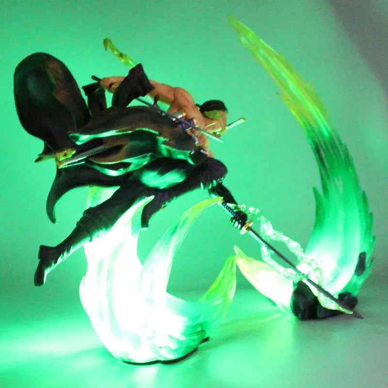 Roronoa Zoro One Piece LED Anime Figures, Armament Busoshoku Haki Slashing Model With Light Figurines Desktop Decoration 24cm