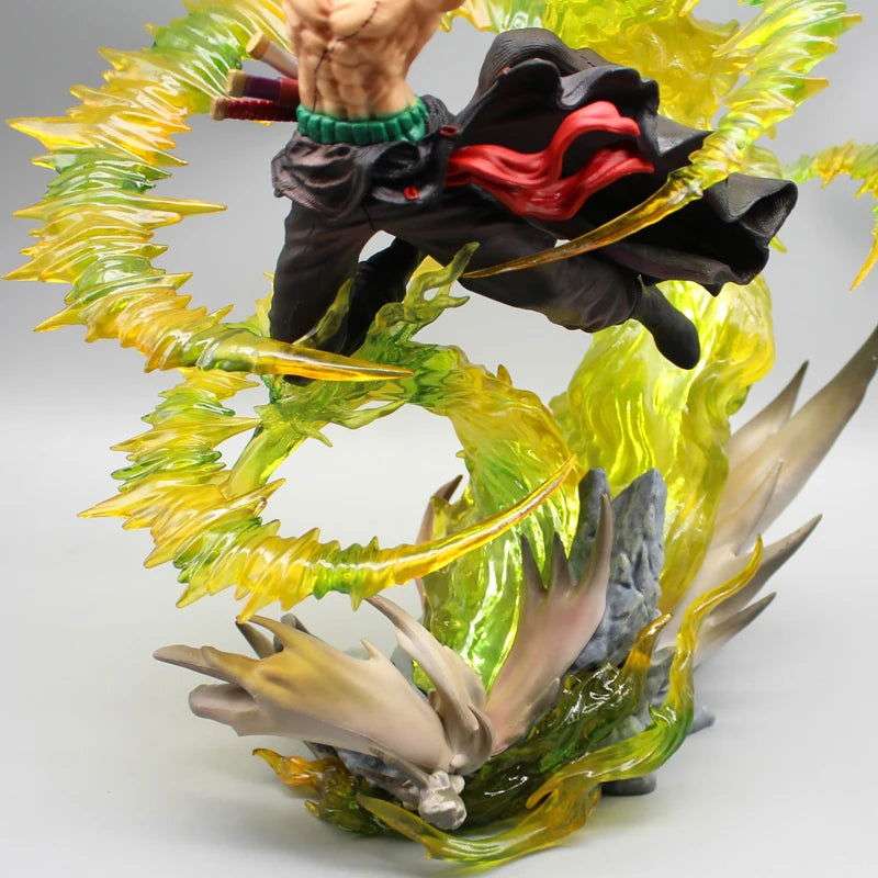 Roronoa Zoro Santoryu Style Armament Haki LED Anime Figurine, One Piece Figurines PVC Statue Collectible 30cm