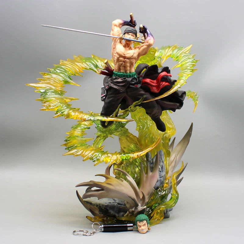 Roronoa Zoro Santoryu Style Armament Haki LED Anime Figurine, One Piece Figurines PVC Statue Collectible 30cm