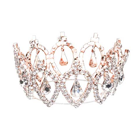 Pave Crystal Rhinestone Teardrop Dangle Mini Crown Tiara