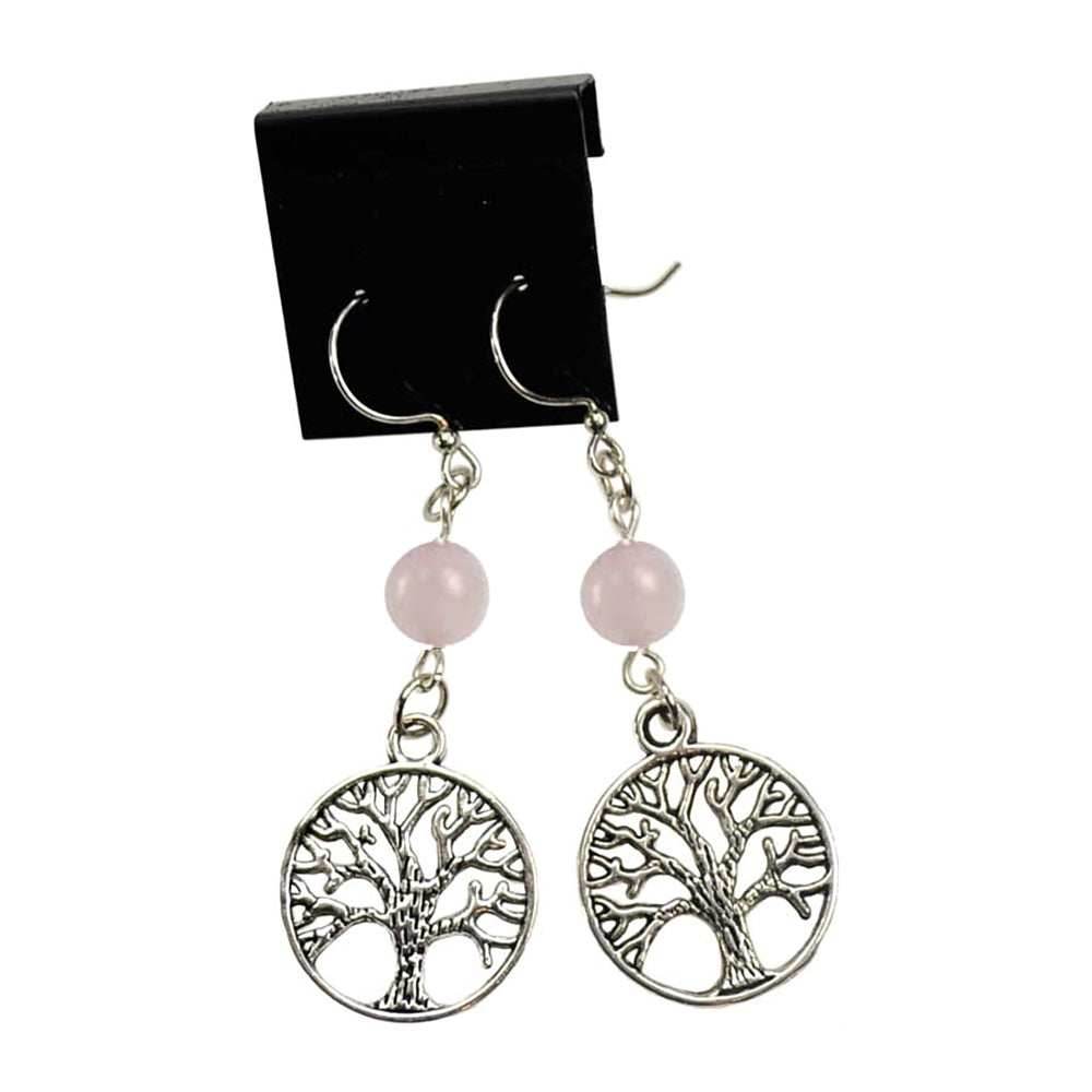 Rose Quartz Tree of Life Earrings - 