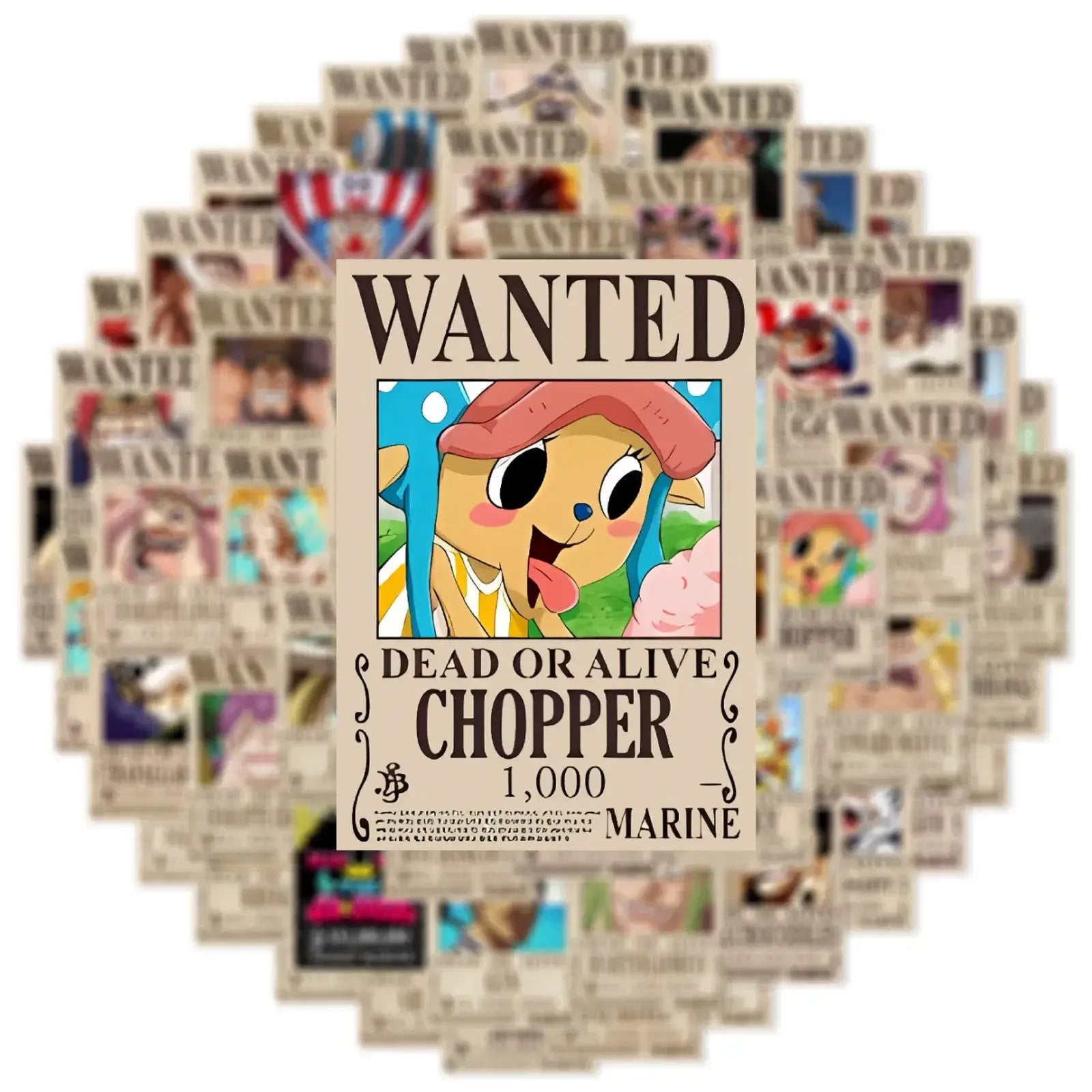 One Piece Wanted Posters Stickers: 50pcs Cool Anime Decals
