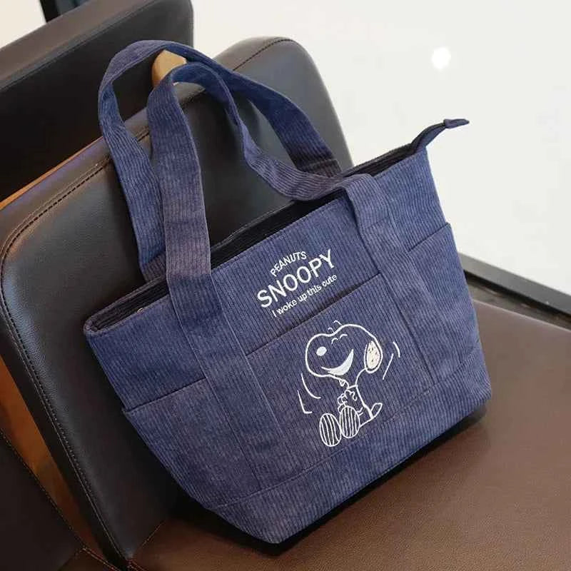 Snoopy Corduroy Tote Bag – Large Capacity Zipper Shoulder Bag
