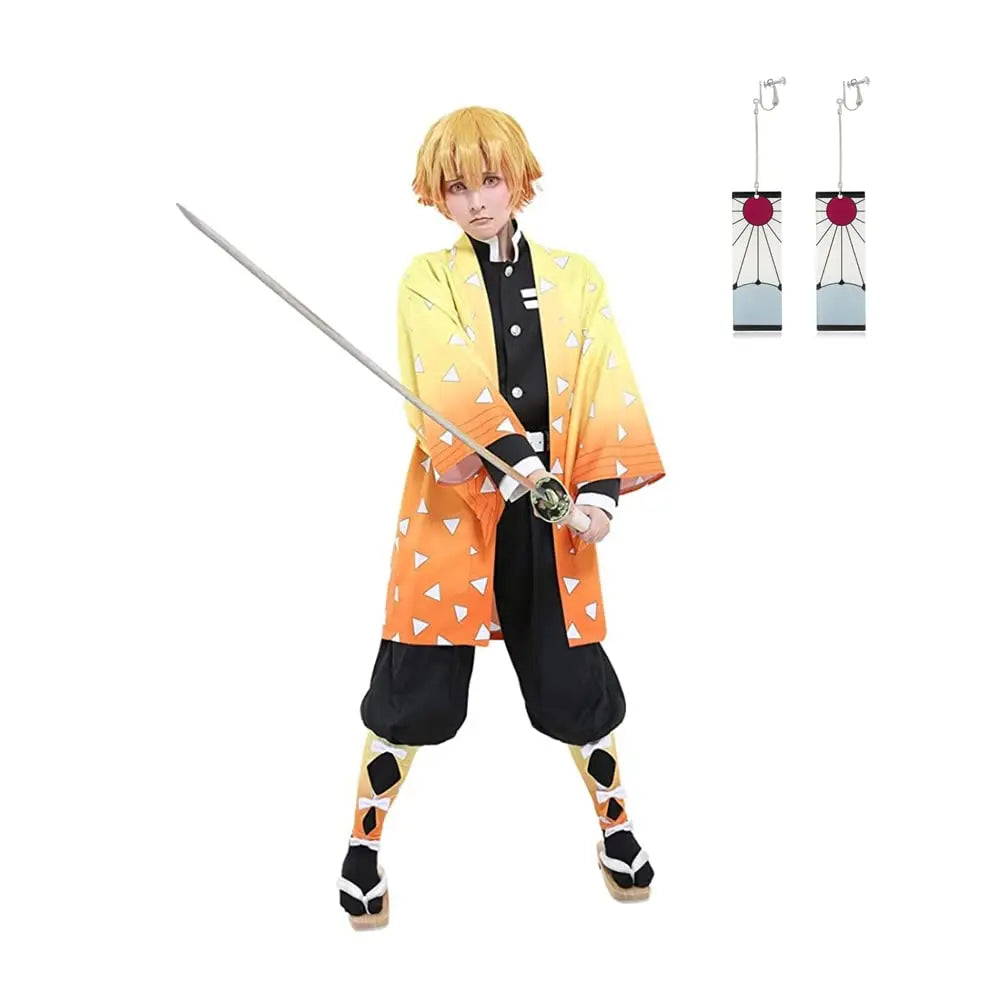 Zenitsu Cosplay Costume: Demon Slayer Kimono Wig Set