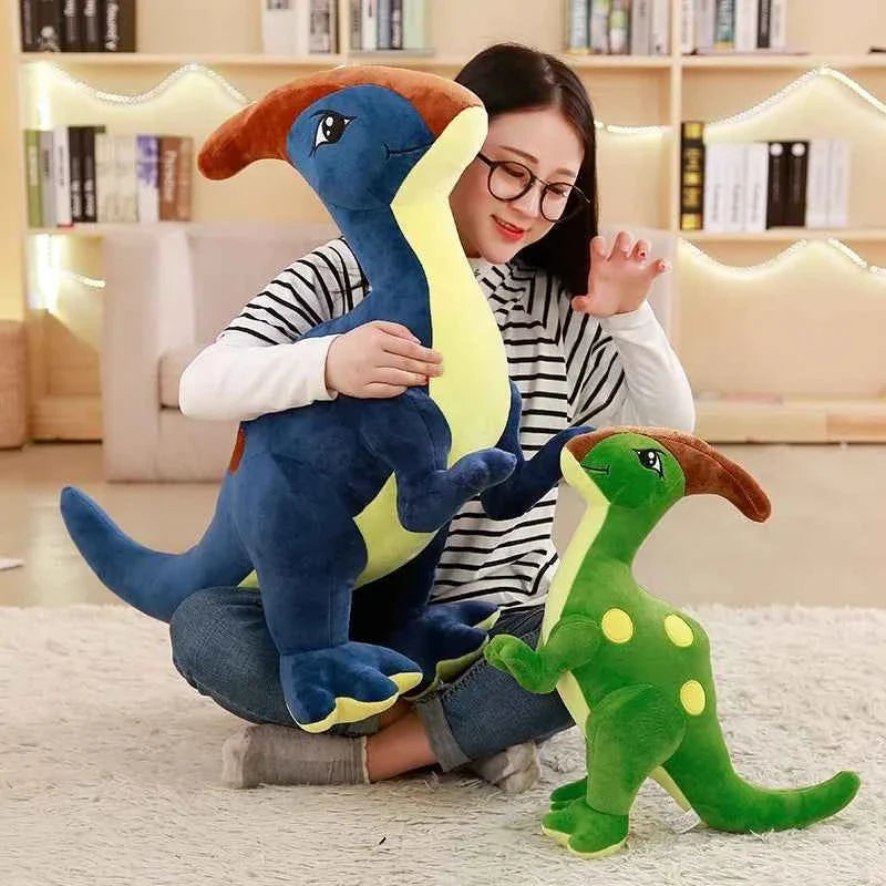Kawaii Parasaurolophus Dinosaur Plush Toy – Soft Stuffed Dino in Green & Blue (55–95cm)