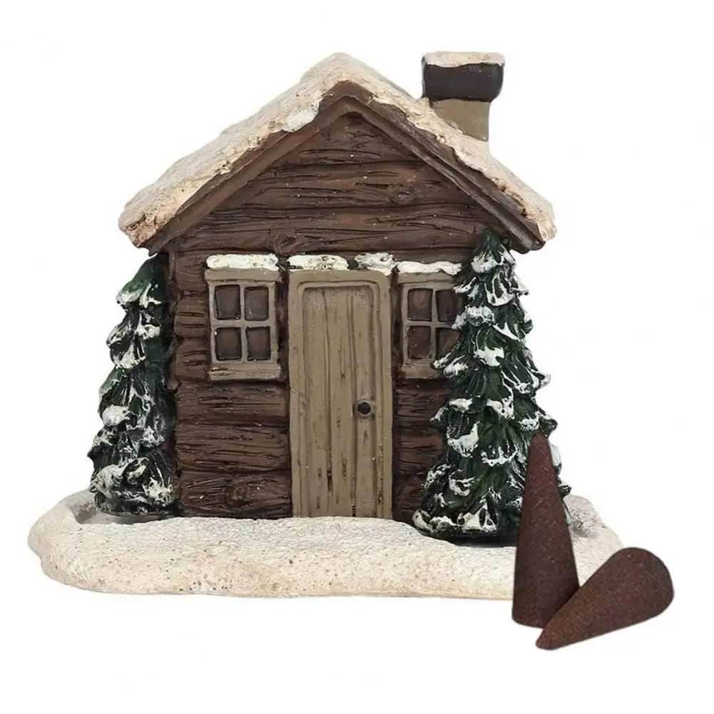 Winter Cabin Decoration - Rustic Log Cabin Incense Burner in Christmas Style for Home Fragrance and New Year Gifts - Snowhouse / China