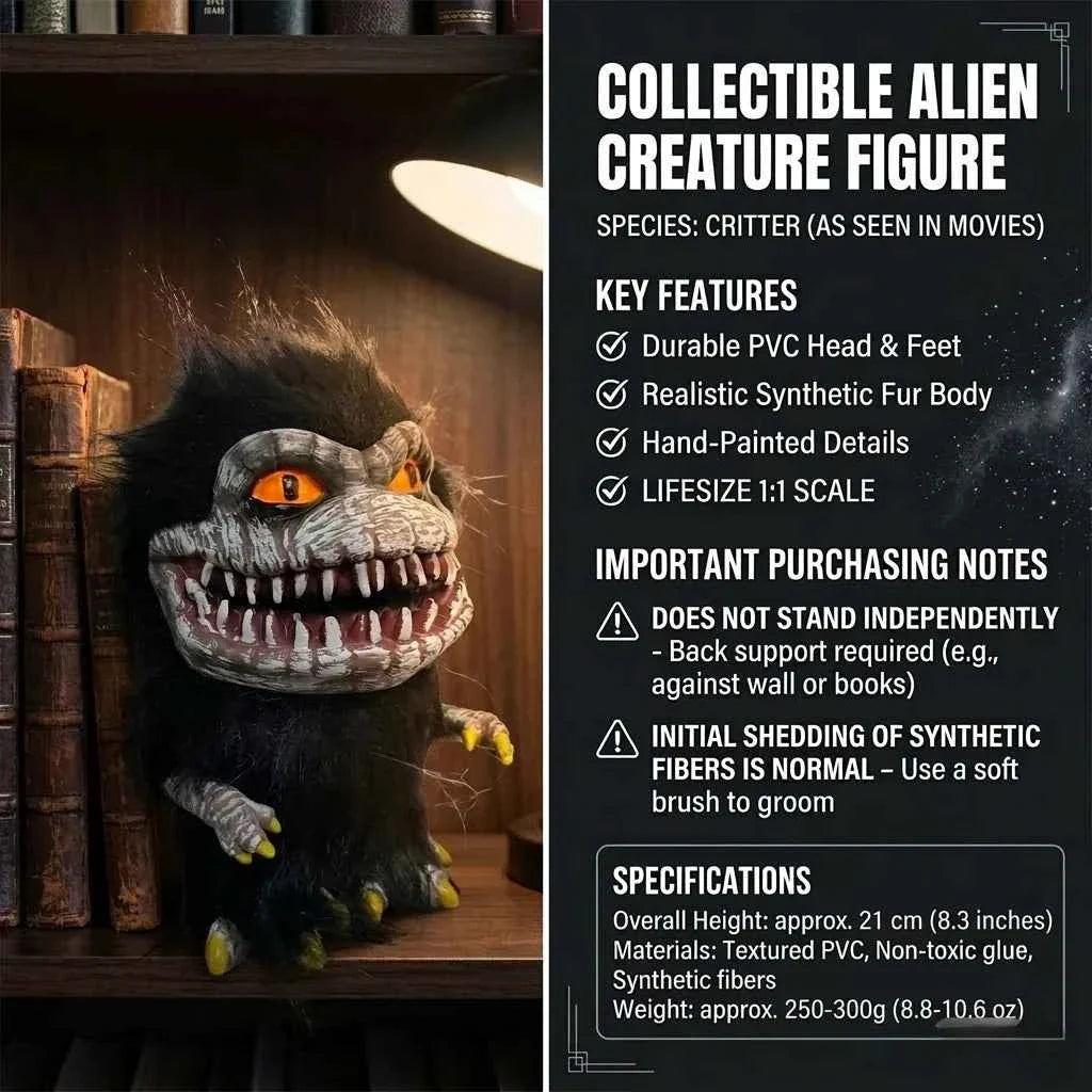Black Horror Monster Doll – Furry Creature Plush Decor Figure