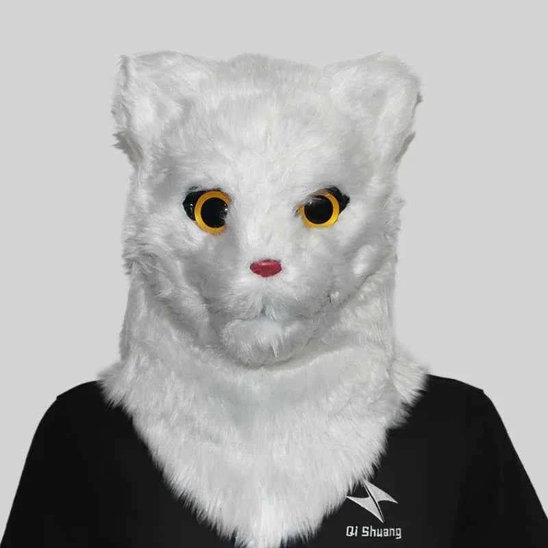 Movable Mouth Cat Mask – Realistic Full Head Cat Cosplay Mask