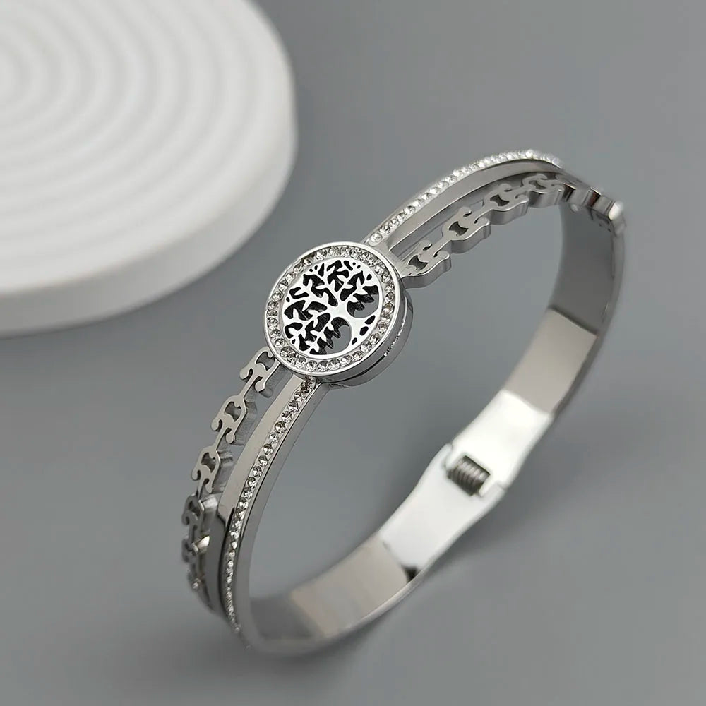 New tree of life horseshoe zircon gold-plated stainless steel bracelet 18K, high quality waterproof couple bracelet, wife gift