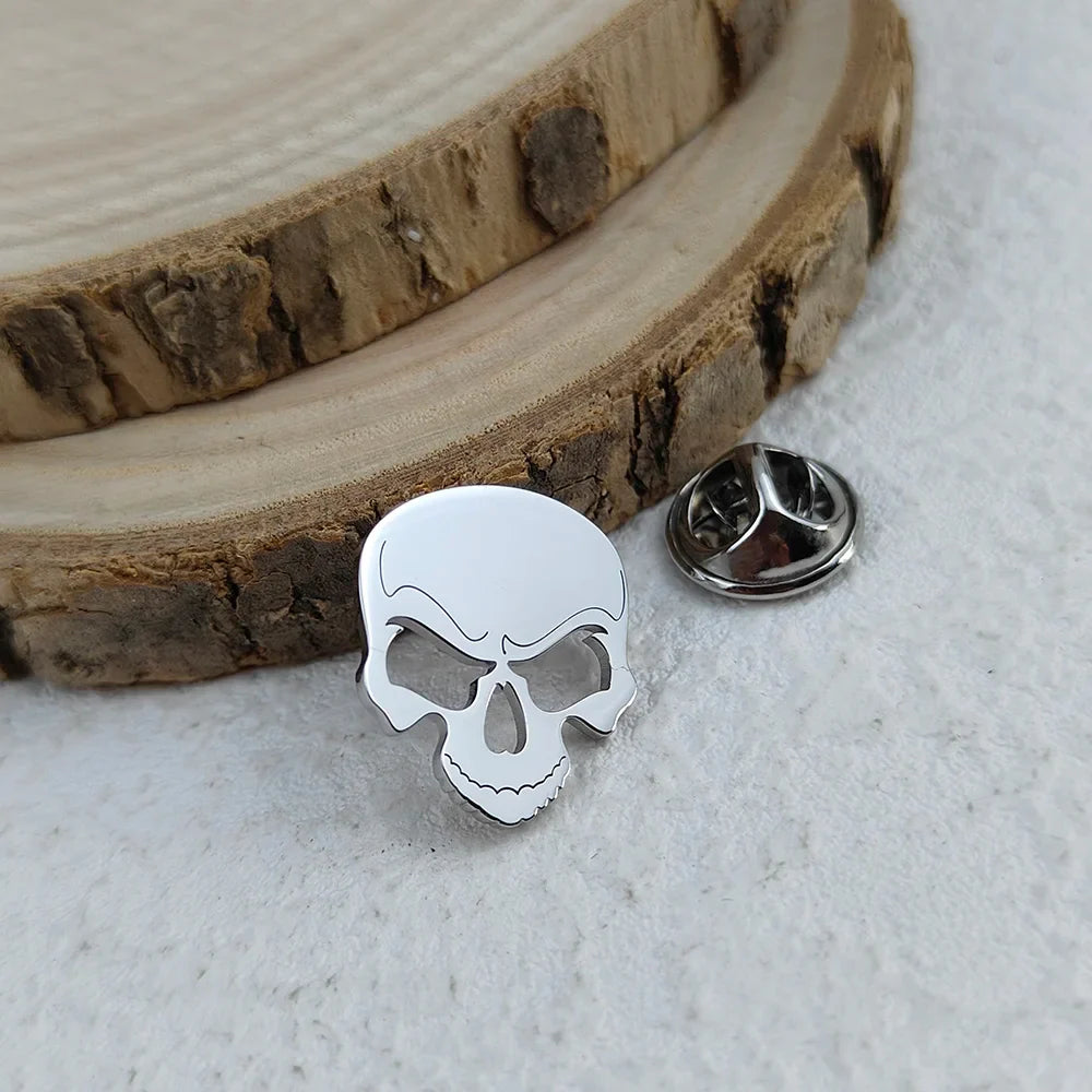 New skull men's lapel pin, 316L stainless steel gold-plated badge, black brooch for suit accessories, gift for father