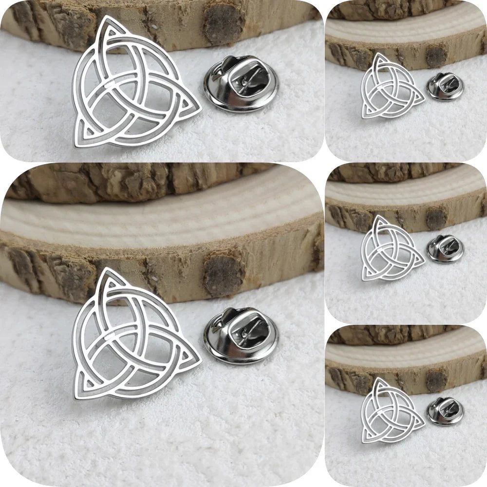 New round Celtic knot men's lapel pin, stainless steel gold-plated badge, black brooch for suit accessories, gift for father
