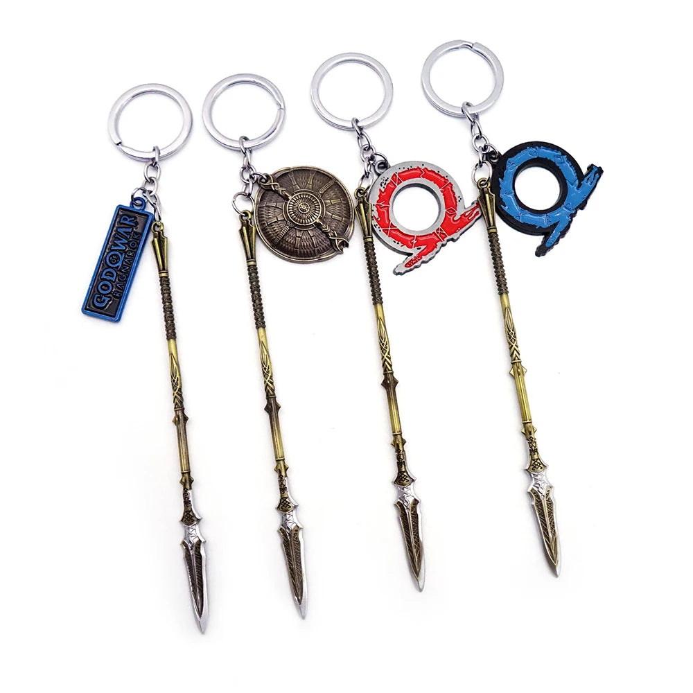 God of War 5 Keychain Ragnarok Draupnir Spear Key Chain Keyring Kratos Weapon Keychains for Men Game Accessories Car Key Ring