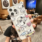 Snoopy Cute Cartoon With Magsafe Case For iPhone 16 15 14 13 12 11 Pro X Xs Max Hard Shell Magnetic Compatible Cover