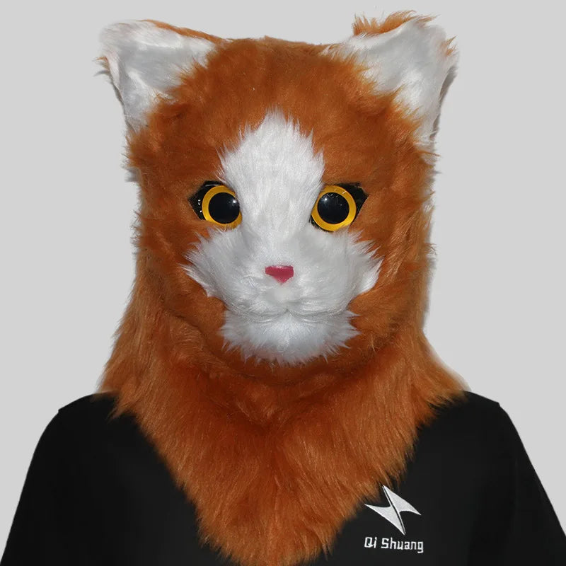 Movable Mouth Cat Mask – Realistic Full Head Cat Cosplay Mask