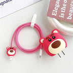 4Pcs/Set  Cute 3D Cartoon Set Cable Protector for iPhone / iPad 18W/20W Charger Case Phone Wire Cord Organizers for iPhone 14 15
