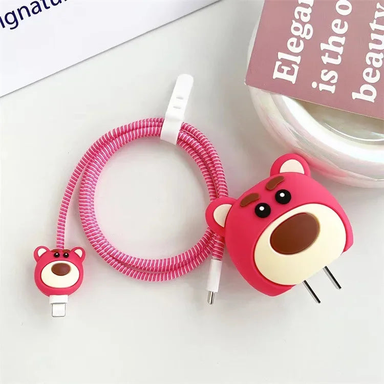 4Pcs/Set  Cute 3D Cartoon Set Cable Protector for iPhone / iPad 18W/20W Charger Case Phone Wire Cord Organizers for iPhone 14 15