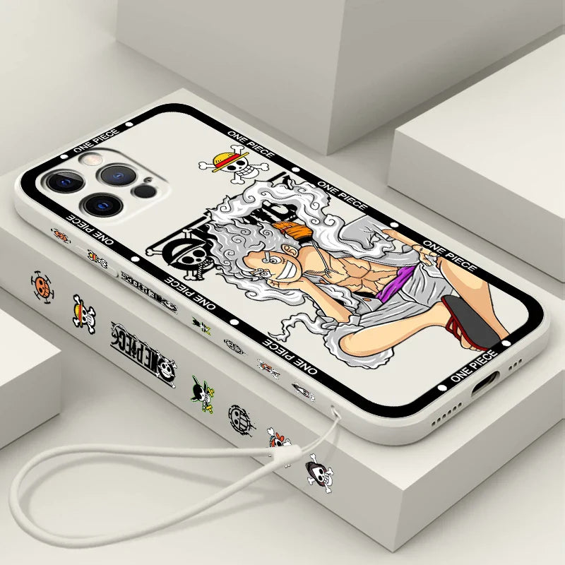 One Piecee Luffyy anime Cartoon Liquid Left Rope For Apple iPhone 15 14 13 12 11 XS XR X 8 7 SE Pro Max Plus Mini Soft Phone Case