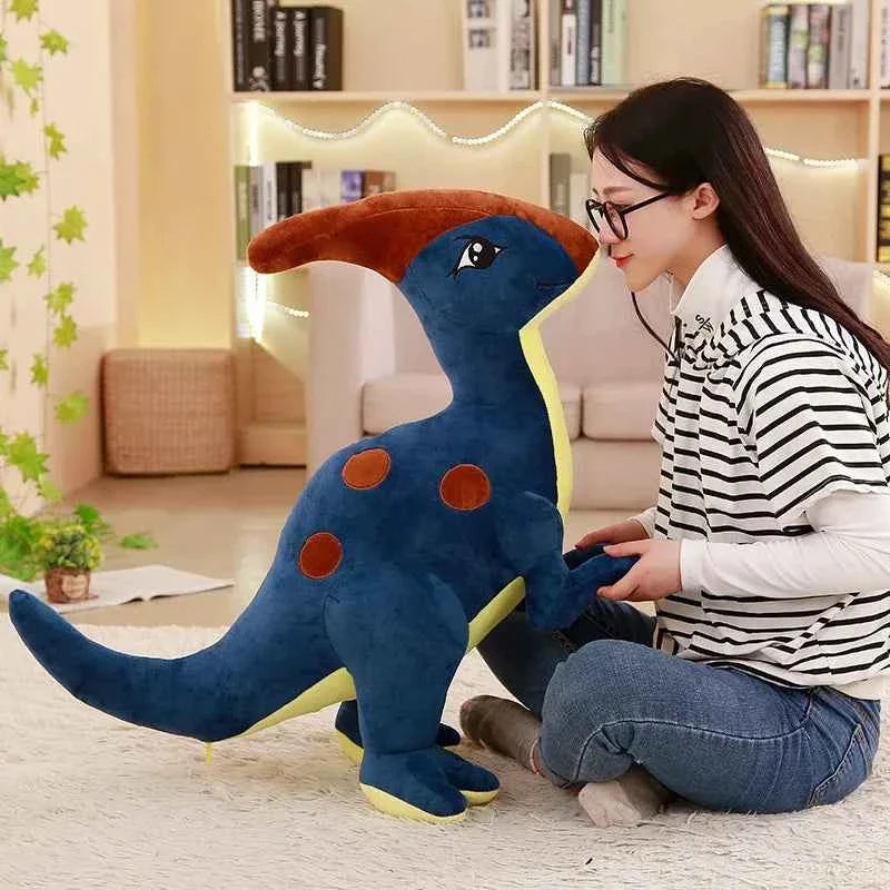 Kawaii Parasaurolophus Dinosaur Plush Toy – Soft Stuffed Dino in Green & Blue (55–95cm)