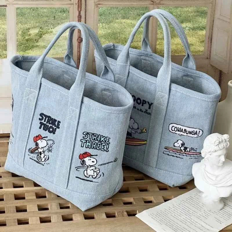Snoopy Embroidered Canvas Tote Bag – Japanese Style Casual Handbag