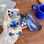 Cute Cartoon Stitch Angel With Crossbody Lanyard Pendant Wave Phone Case For iPhone