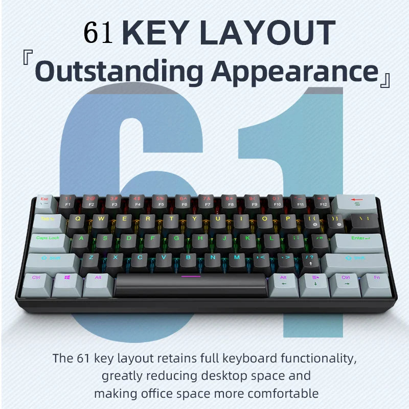 APAYADO K61 60% Wired Mechanical Gaming Keyboard Phantom RGB, 61 Keys, Red/Blue Switch, ergonomic, Portable Mini for PC/Laptop