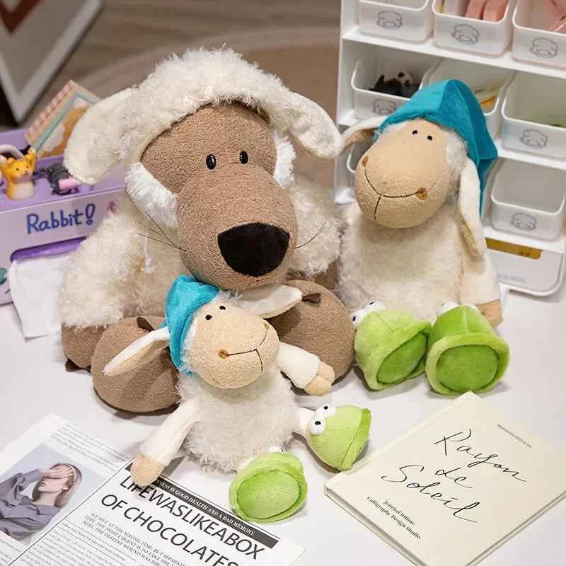 Kawaii Sleepy Sheep & Wolf Plush Toy – Creative Soft Stuffed Lamb Doll Holiday Gift (25–50cm)