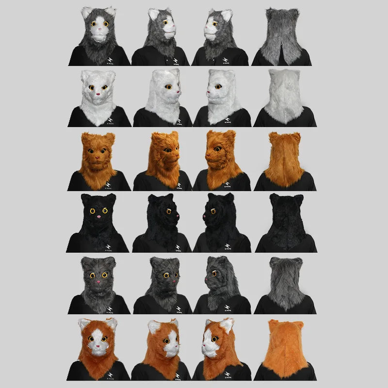 Movable Mouth Cat Mask – Realistic Full Head Cat Cosplay Mask