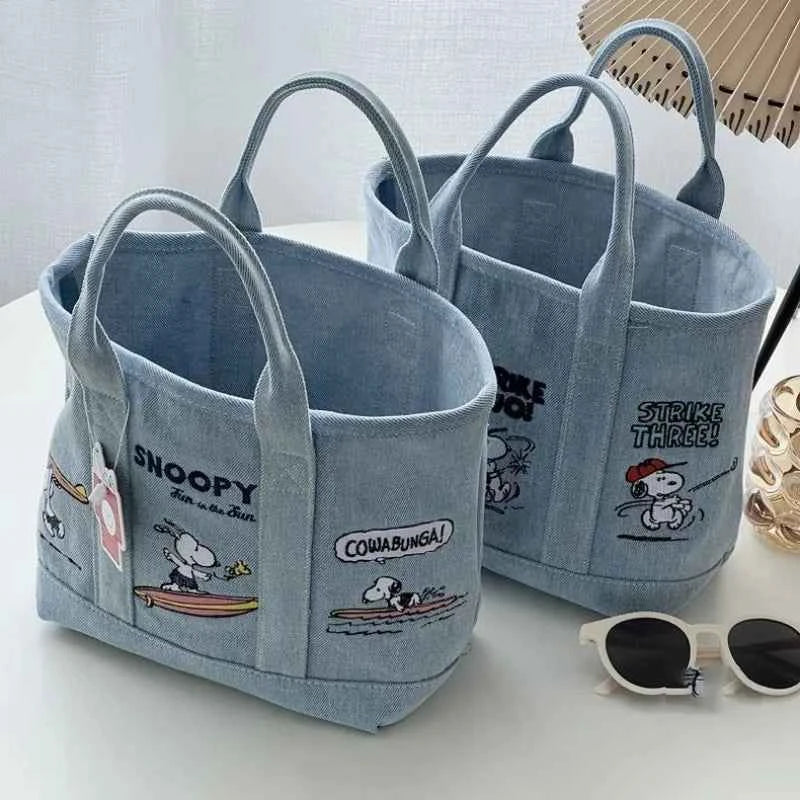 Snoopy Embroidered Canvas Tote Bag – Japanese Style Casual Handbag