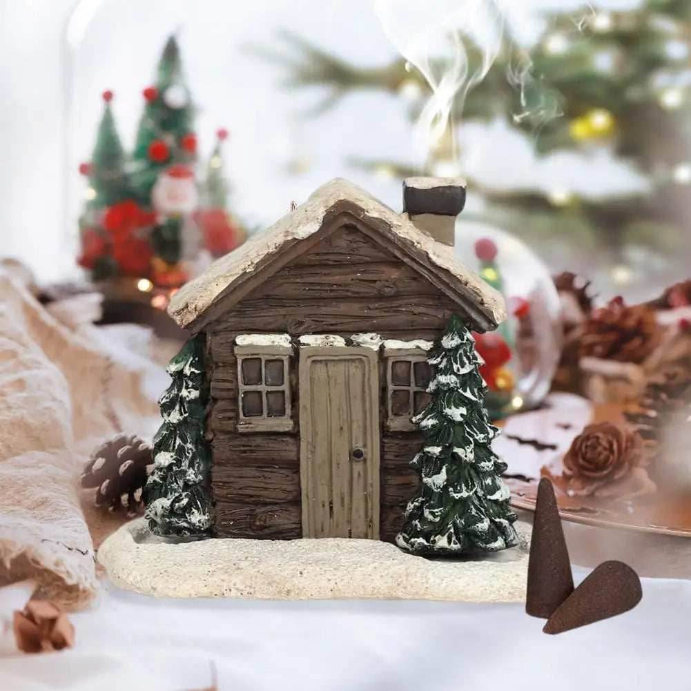 Winter Cabin Decoration - Rustic Log Cabin Incense Burner in Christmas Style for Home Fragrance and New Year Gifts - Snowhouse / China