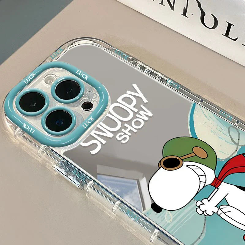 Pilot Snoopy Show Mirror Phone Case For iPhone 14 13 12 11 15 16 Pro Max Lovely Hard Shockproof Kawaii Cover