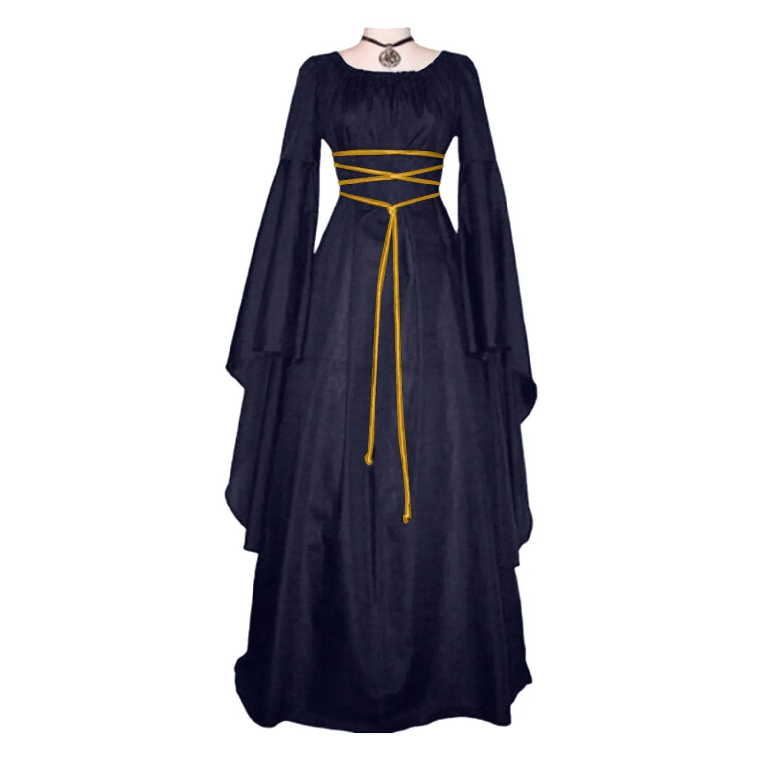 Medieval Gothic Style Retro Cosplay Clothing Long Sleeved Dress Women's Party Dress Mardi Gras Stage Performance Costumes - Navy / S / United States