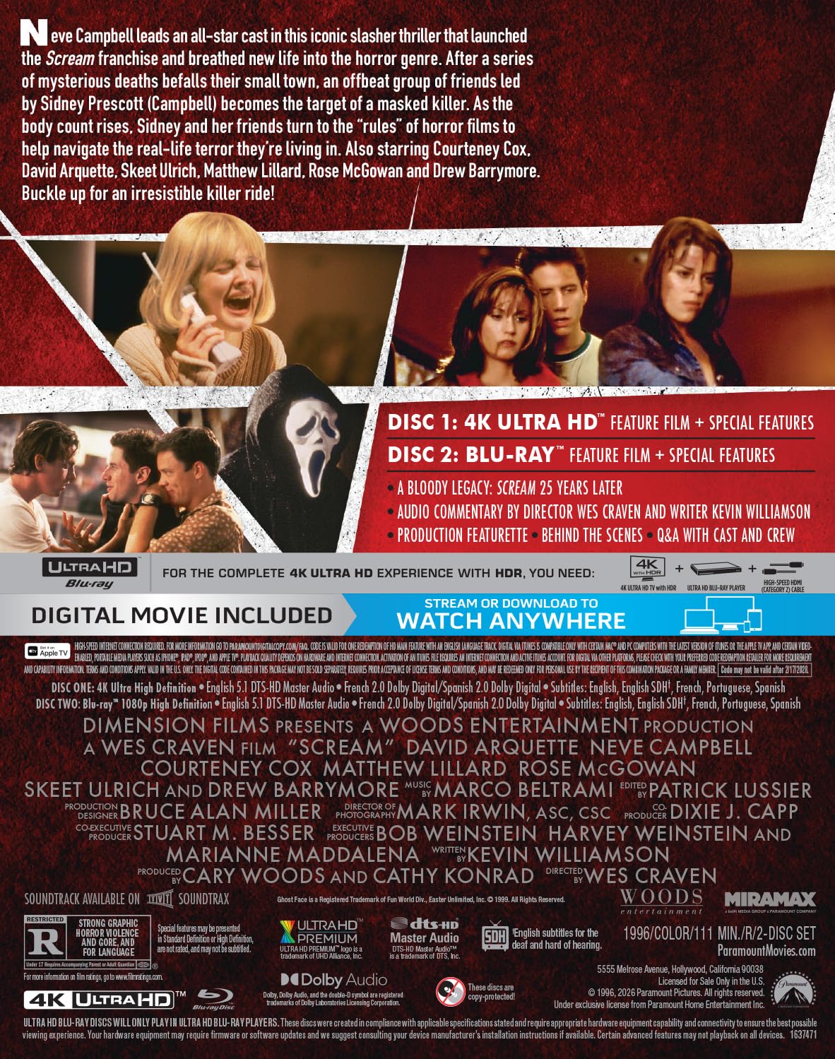 Scream (1996) - Limited Edition Steelbook (4K Ultra HD + Blu-ray + Digital)