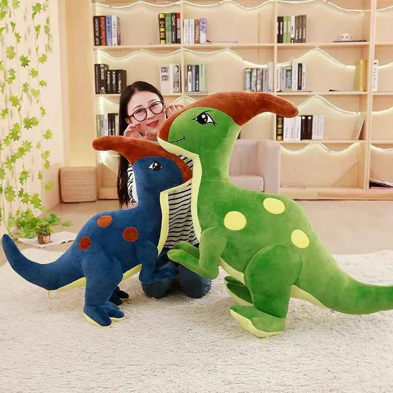 Kawaii Parasaurolophus Dinosaur Plush Toy – Soft Stuffed Dino in Green & Blue (55–95cm)