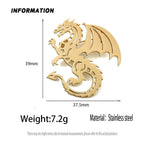 Creative punk style hollow wing dragon stainless steel gold-plated 18K brooch, black suit accessories, wedding matching set