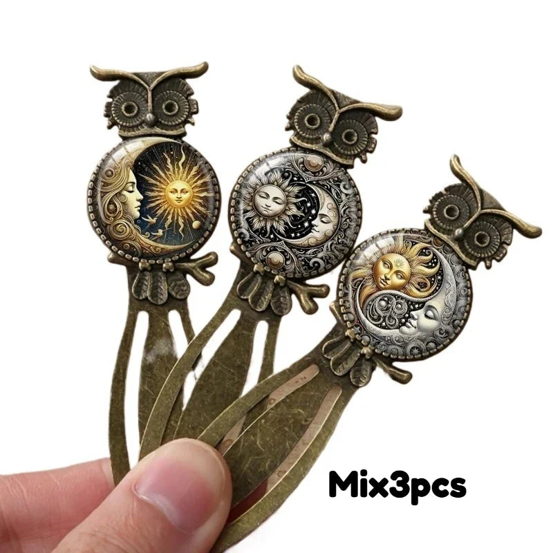 1/3Pcs Metal Bookmarks, Vintage Sun Moon Celestial Pattern Book Markers Page Clips, Reading Accessories Gift for Book Lovers