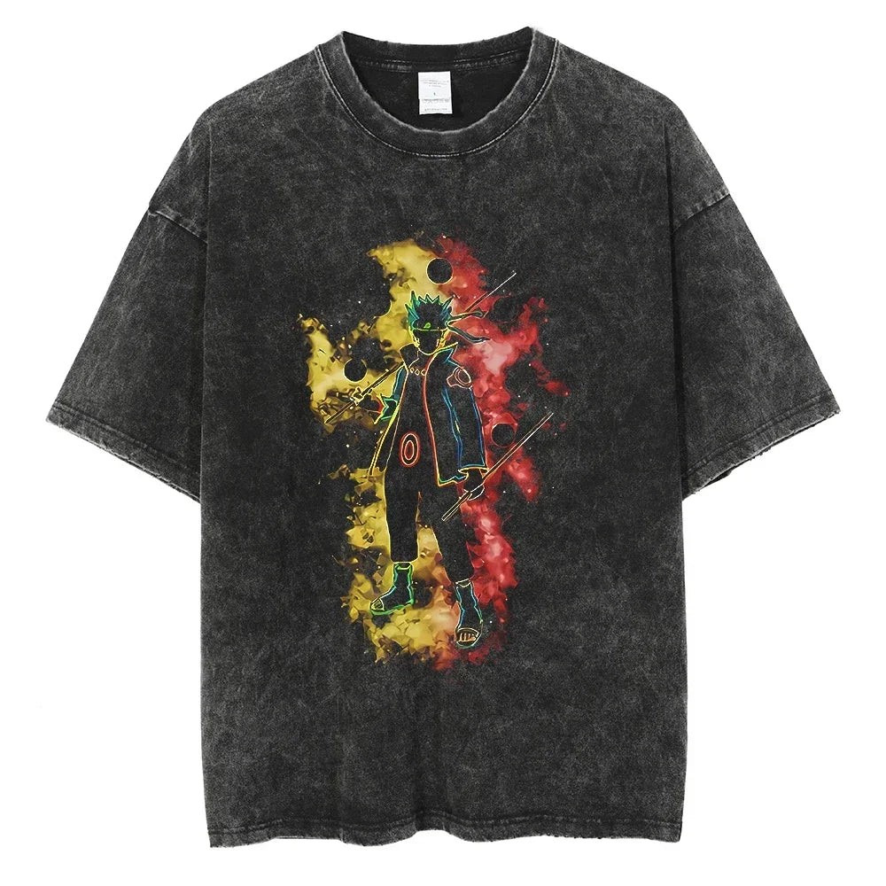 Naruto Rock Lee Streetwear T Shirt Vintage Washed Black