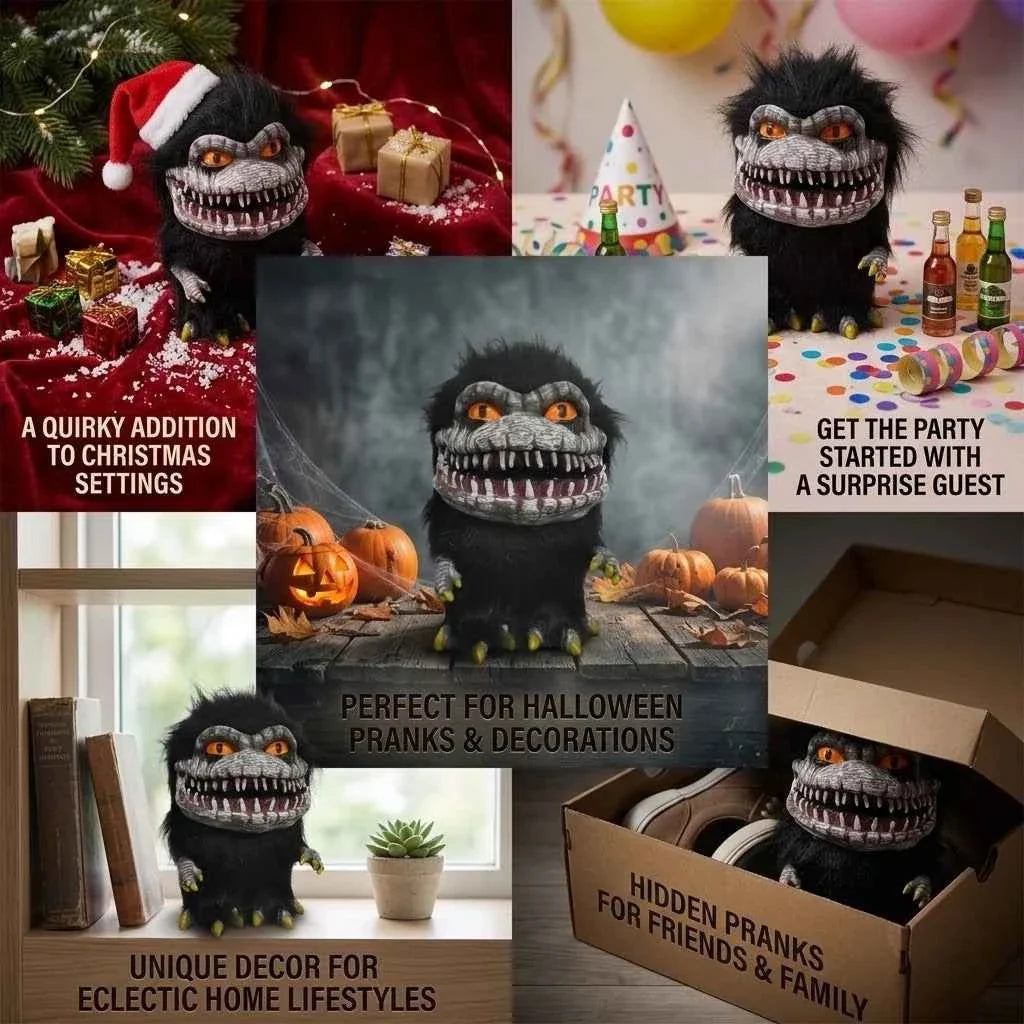 Black Horror Monster Doll – Furry Creature Plush Decor Figure