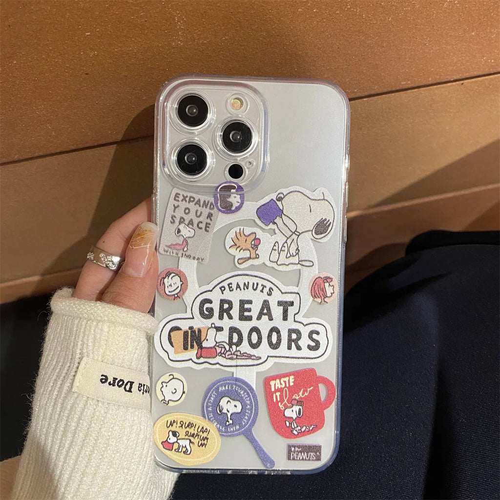 Snoopy Cute Cartoon With Magsafe Case For iPhone 16 15 14 13 12 11 Pro X Xs Max Hard Shell Magnetic Compatible Cover