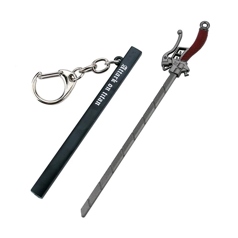 12cm Attack on Titan Levi Ackerman Weapon Model Keychain for Men Boy Stereomotor-Knife with scabbard Metal Key Ring Fans Jewelry