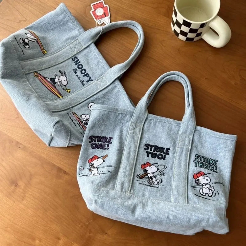 Snoopy Embroidered Canvas Tote Bag – Japanese Style Casual Handbag