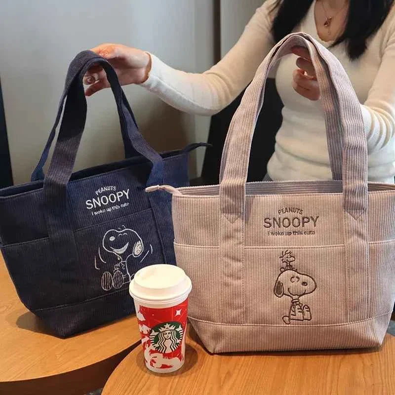 Snoopy Corduroy Tote Bag – Large Capacity Zipper Shoulder Bag