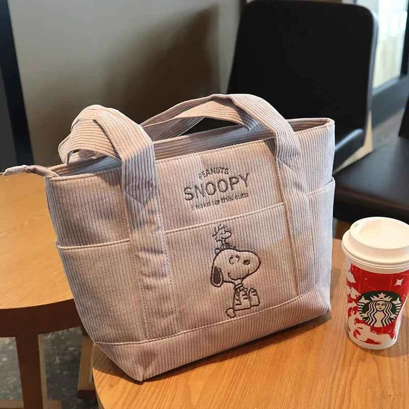 Snoopy Corduroy Tote Bag – Large Capacity Zipper Shoulder Bag