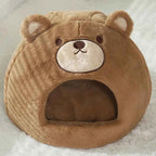 Kawaii Bear Cat Cave House – Soft Velvet & Plush Winter Warm Indoor Kitten Nest (S & M)