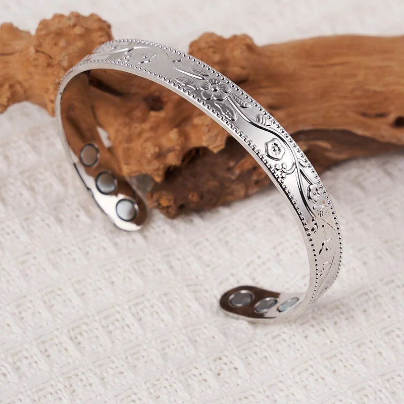 1pcs Antique Copper Bracelet European And American Copper Vintage Simple Double Ring Pattern Magnet Energy Ring Bracelet Set