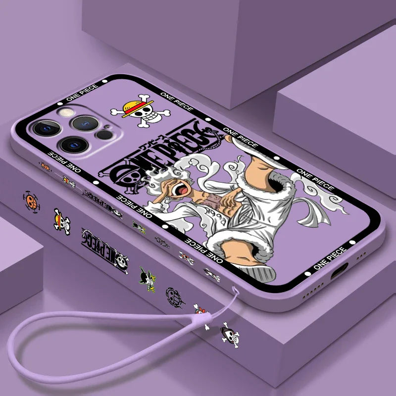 One Piecee Luffyy anime Cartoon Liquid Left Rope For Apple iPhone 15 14 13 12 11 XS XR X 8 7 SE Pro Max Plus Mini Soft Phone Case