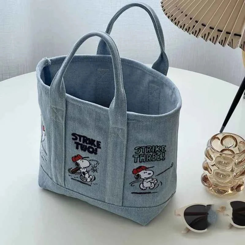 Snoopy Embroidered Canvas Tote Bag – Japanese Style Casual Handbag